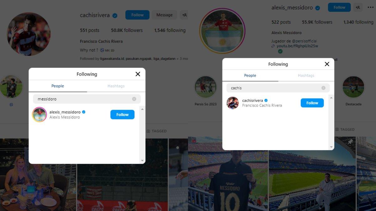 Kolase foto Alexis Messidoro dan Francisco Rivera yang sama-sama saling mengikuti di Instagram. Alexis Messidoro tentu bisa memberi godaan kepada Francisco Rivera untuk bergabung dengan Persis Solo di putaran kedua Liga 1 2023 berkat kedekatan kedua pemain Amerika Latin tersebut.