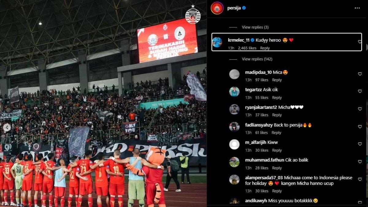 Eks striker asing Persija Jakarta, Michael Krmencik kepergok ikut merayakan kemenangan atas PSS Sleman di pekan ke-23 Liga 1 2023, Sabtu 16 Desember 2023.
