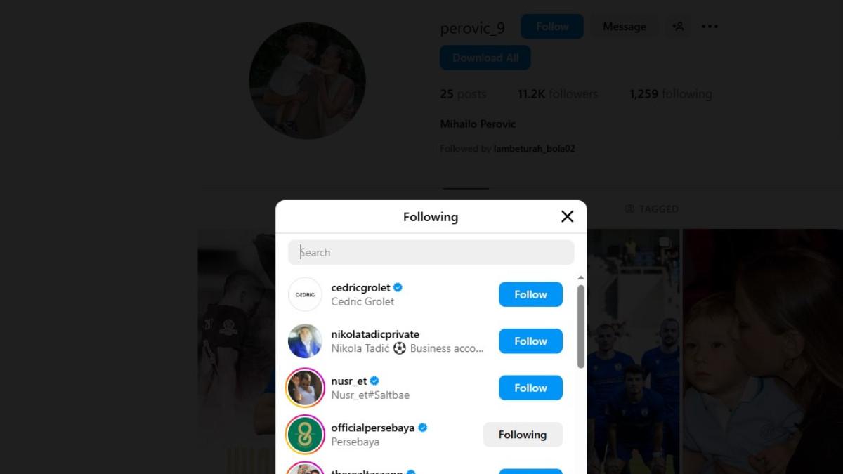 BURSA TRANSFER PERSEBAYA SURABAYA - Striker asal Montenegro, Mihailo Perovic kepergok follow akun Instagram Persebaya Surabaya.