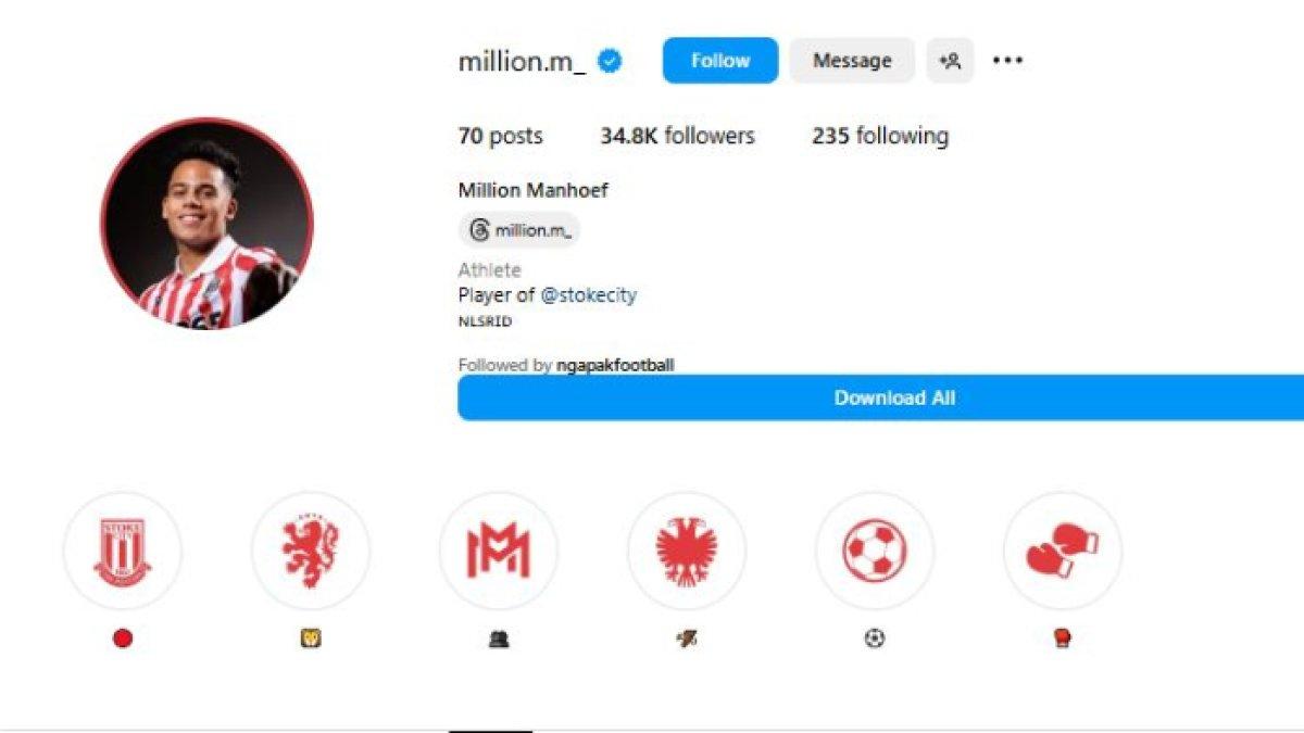 Kode sematan inisial Indonesia pada bio Instagram Million Manhoef.