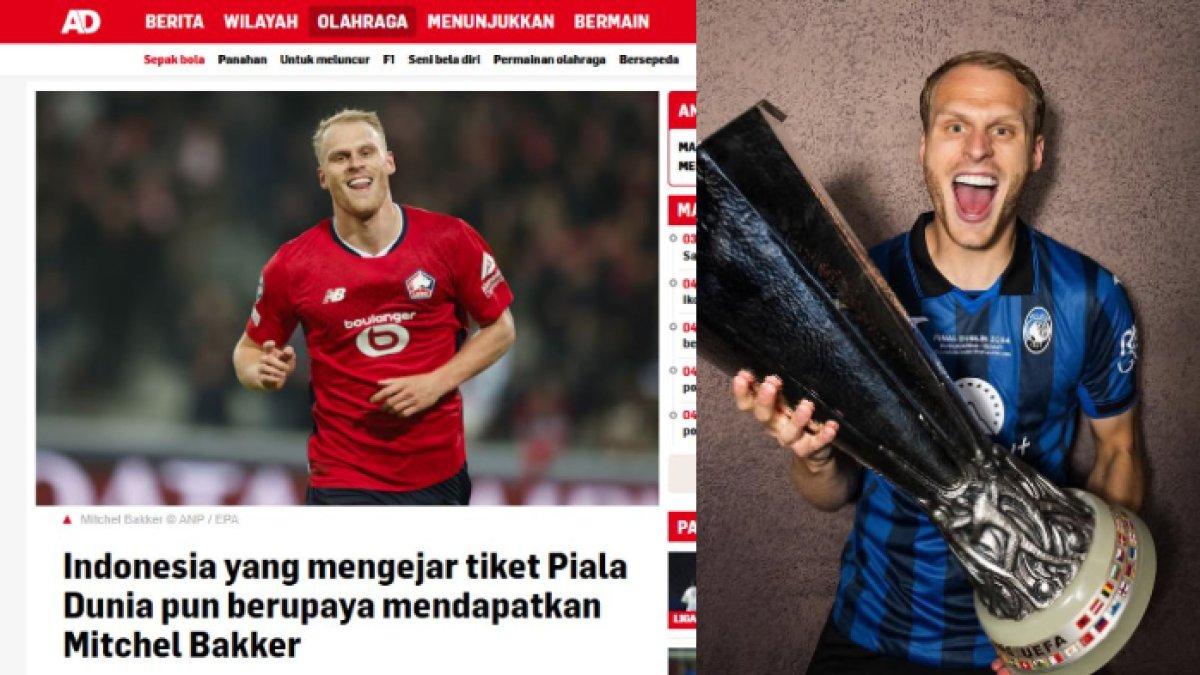 Kolase media Belanda AD yang merumorkan Mitchel Bakker (kiri) yang santer dinaturalisasi Timnas Indonesia. Mitchel Bakker merupakan bek Atalanta (kanan) yang musim 2024/2025 ini dipinjamkan ke Lille.