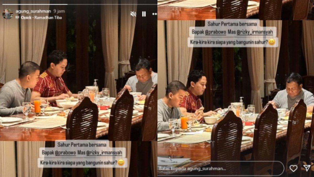 Momen sahur perdana Prabowo Subianto ditemani 2 ajudannya, Selasa (12/3/2024)