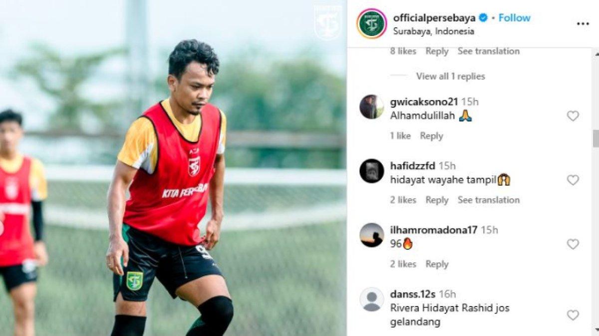 HIDAYAT KEMBALI - Gelandang Persebaya Surabaya, Muhammad Hidayat kembali berlatih seusai sempat cedera dalam waktu yang cukup lama, Rabu (29/1). Bonek langsung meminta Muhammad Hidayat untuk dimainkan dan jadi kapten saat Persebaya Surabaya menjamu Persita Tangerang di pekan ke-21 Liga 1 2024.