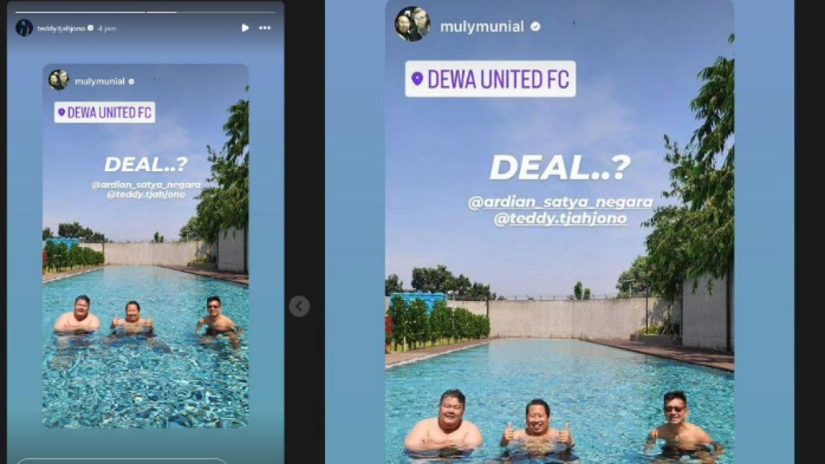 Agen pemain, Muly Munial mengunggah foto bertiga dengan Teddy Tjahjono dan pemilik Dewa United Ardian Satya Negara dalam story Instagram pribadinya, Minggu (23/6/2024).