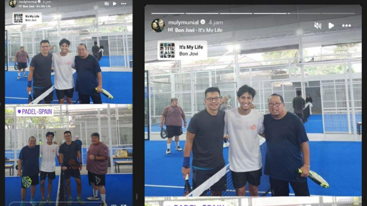 Unggahan story Instagram agen pemain Muly Munial yang memperlihatkan momen bersama Teddy Tjahjono dan gelandang Persija Jakarta, Hanif Sjahbandi, Senin (8/7/2024).
