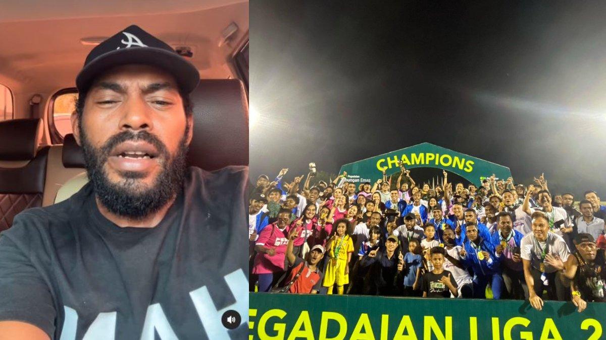 Kolase Media Officer PSBS Biak, Andrew Hudson Ruamba (kiri) dan skuad Badai Pasifik yang merayakan gelar juara Liga 2 2023 (kanan). Andrew Hudson Ruamba menyebut M Tahir sudah bukan bagian dari PSBS Biak buntut ucapannya terkait kualitas pemain naturalisasi Timnas Indonesia.