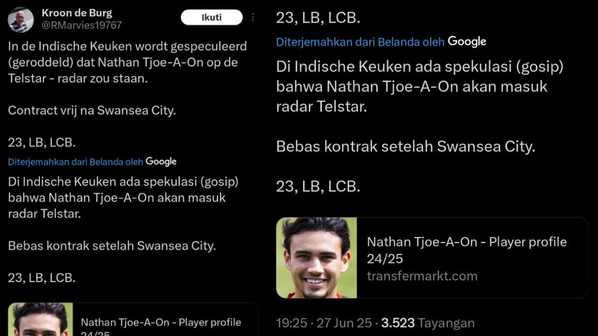 Nathan Tjoe A On kabarnya masuk klub Liga Belanda, SC Testlar.
