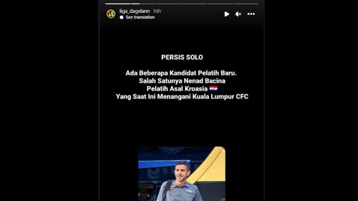 Rumor diminatinya sosok Nenad Bacina, pelatih asal Kroasia eks PSM Makassar oleh Persis Solo di Liga 1 2023, Minggu 24 Desember 2023.