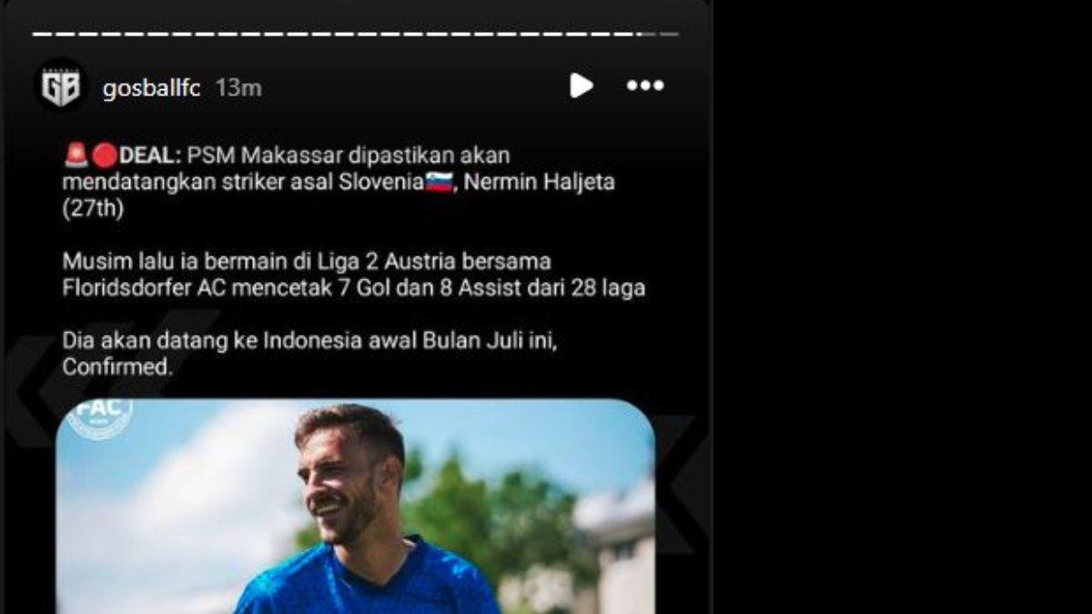 Rumor diliriknya sosok striker asal Slovenia, yakni Nermin Haljeta jelang gelaran Liga 1 2024 oleh PSM Makassar.