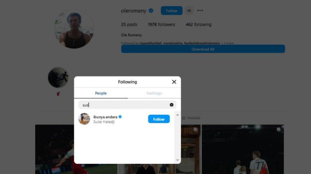 Sosok Ole Romeny kedapatan memfollow IG tangan kanan Erick Thohir.