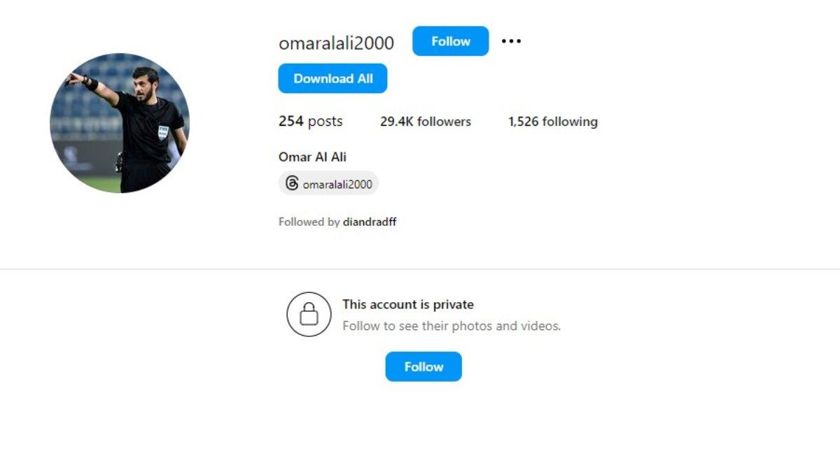 Wasit yang memimpin laga Timnas Indonesia kontra China, Omar Al Ali me-private akun Instagramnya.