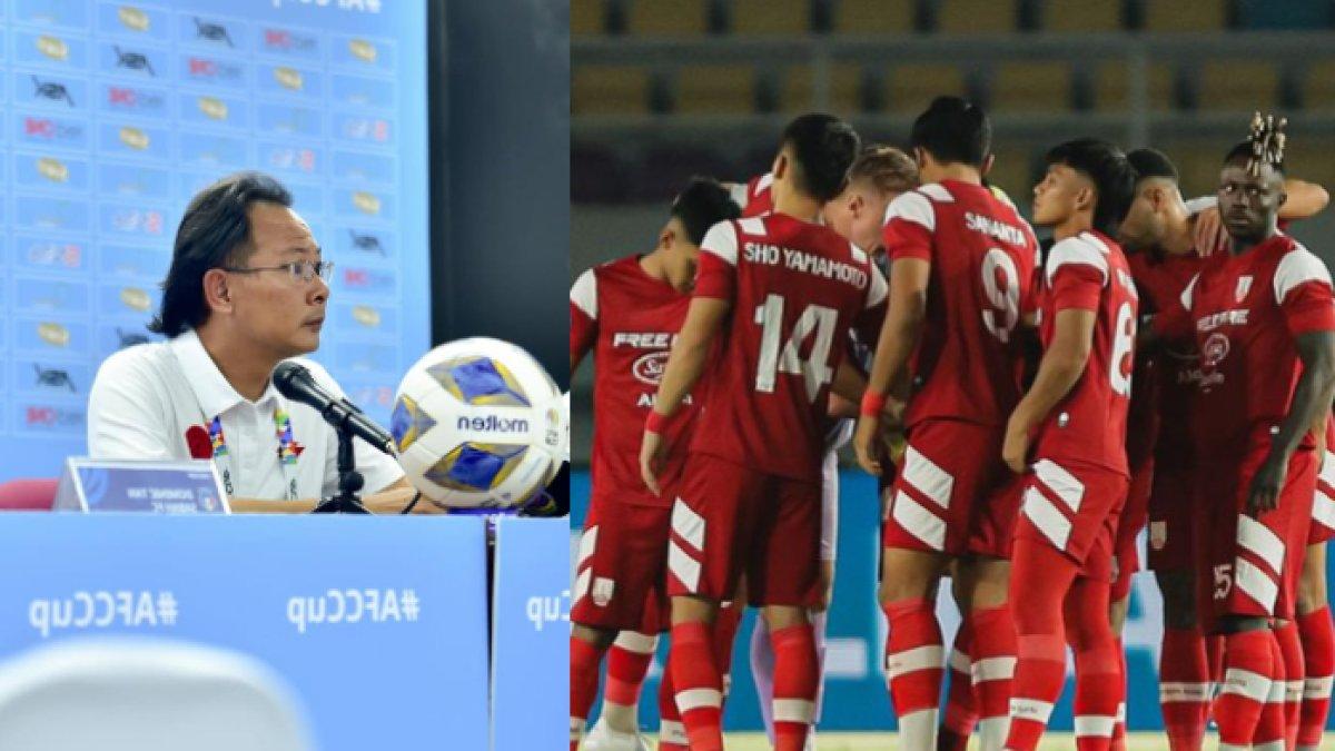 Pelatih asal Malaysia, Ong Kim Swee (kiri) dan skuad Persis Solo (kanan).