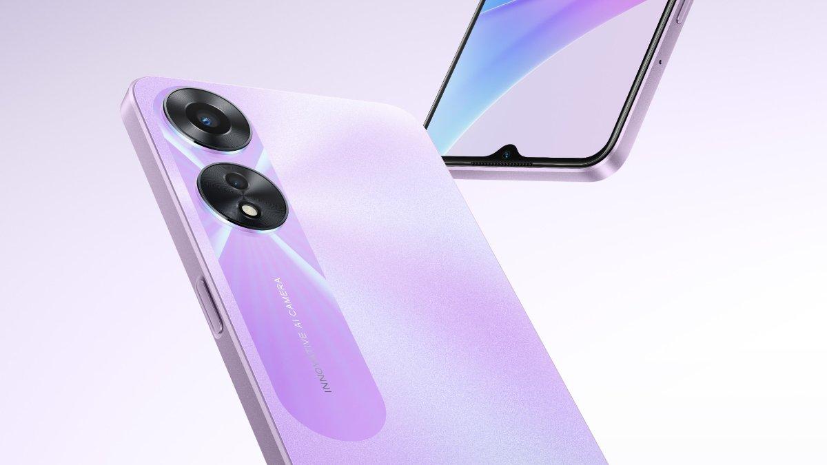 Tampilan Oppo A78 5G: Glowing Purple.