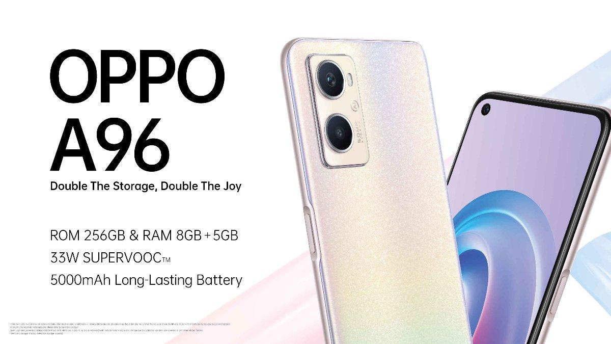 Tampilan desain depan dan belakang Oppo A96.
