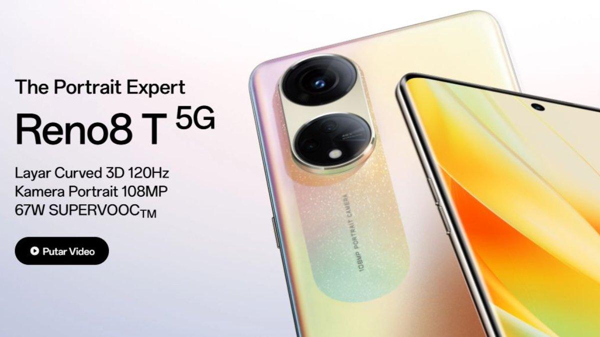 Tampilan Oppo Reno8 T 5G (Warna: Sunrise Gold).