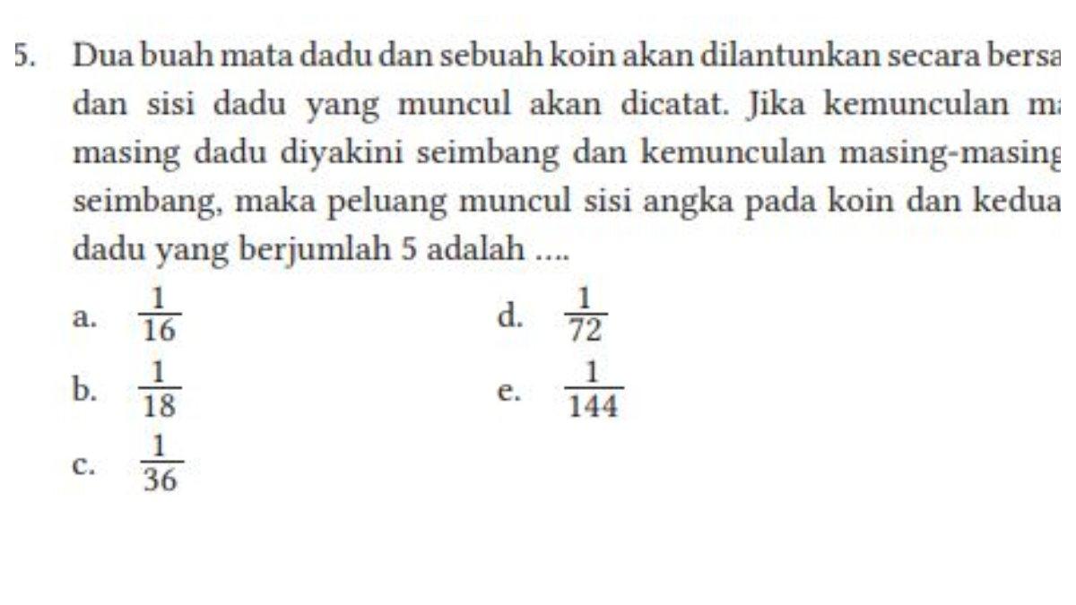 Opsi untuk Soal Nomor 5 Halaman 147 yang terdapat pada Buku Matematika SMA/SMK/MA Kelas 12 Kurikulum Merdeka.