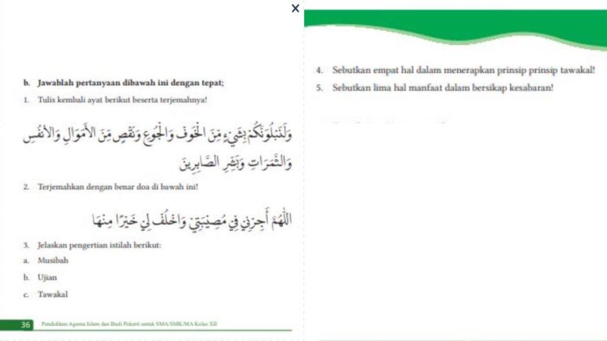 PAI Kelas 12 SMA  Bab 1 Sabar Dalam Menghadapi Musibah Dan Ujian, Kurikulum Merdeka