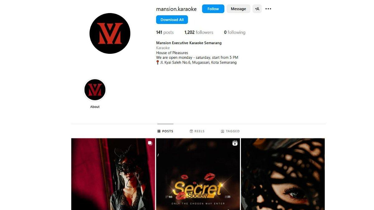 PROSTITUSI SEMARANG - Penampakan akun Instagram Mansion Executive Karaoke di Semarang, yang ternyata menjadi lokasi prostitusi.