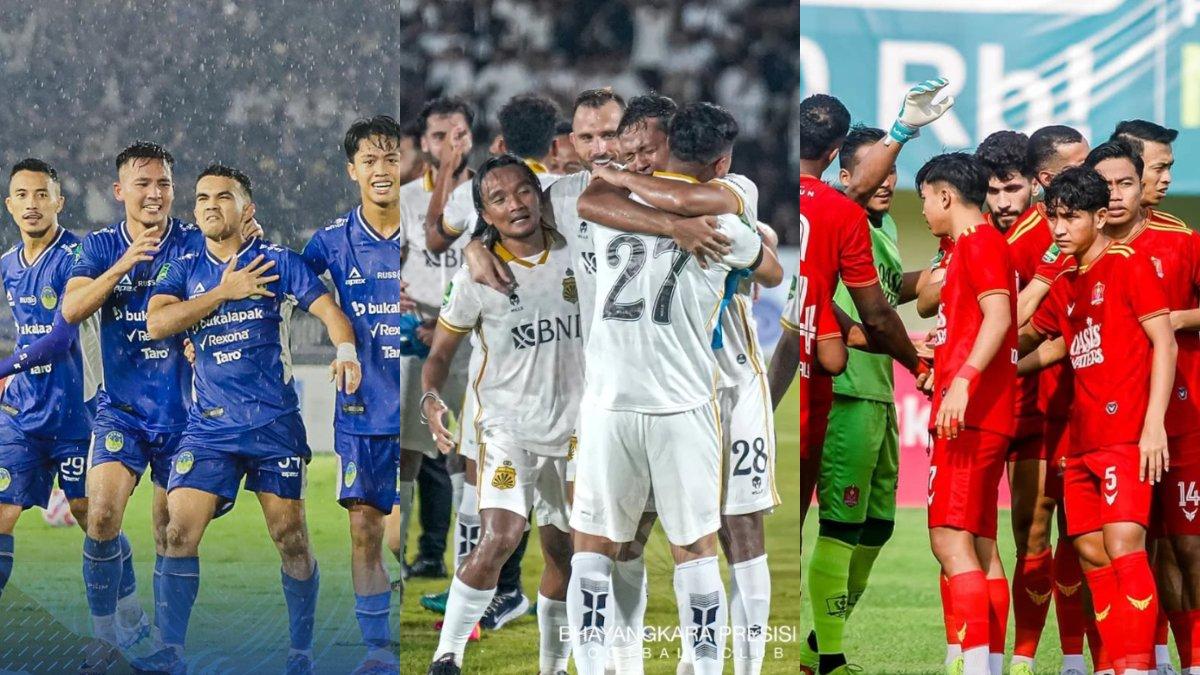 TIM PROMOSI LIGA 1 - Para pemain PSIM Yogyakarta (kiri), Bhayangakara FC (tengah) dan Persijap Jepara (kanan) di gelaran Liga 2 2024/2025.