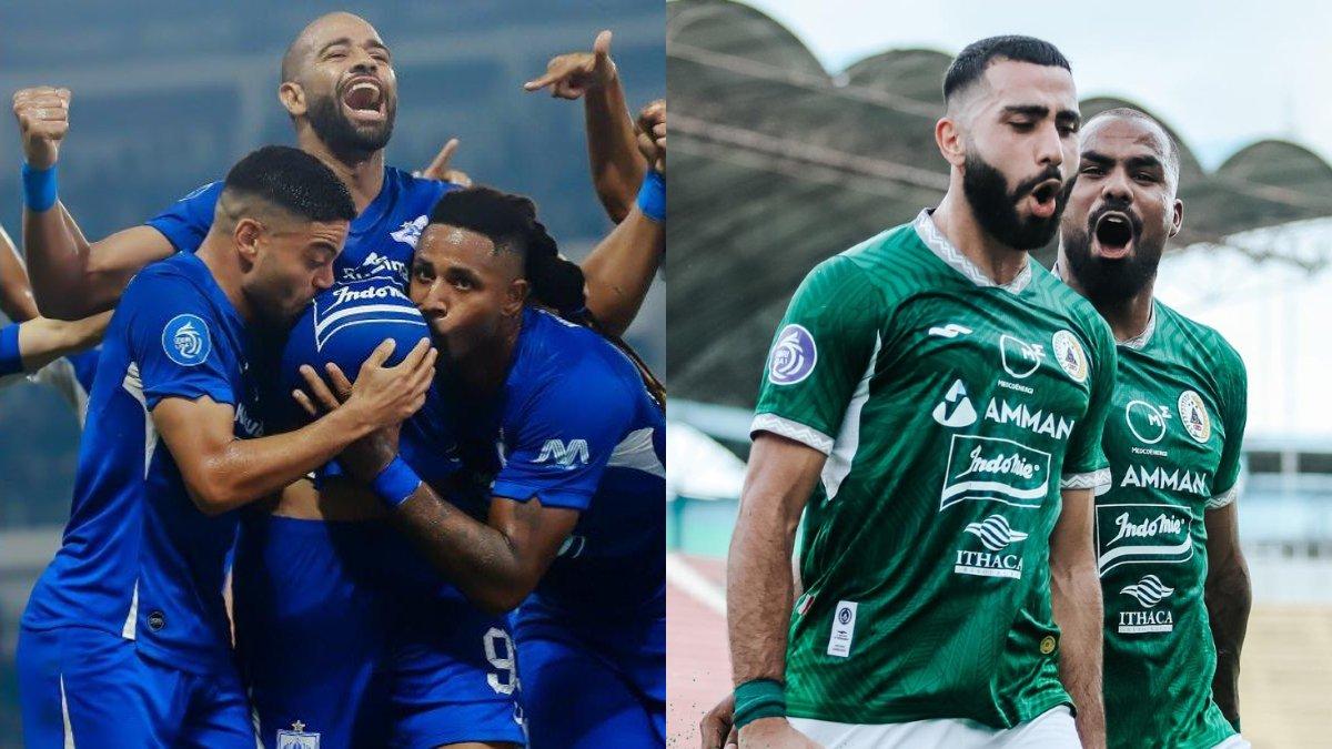 Kolase foto skuad PSIS Semarang (kiri) dan PSS Sleman (kanan) di gelaran Liga 1 2023.