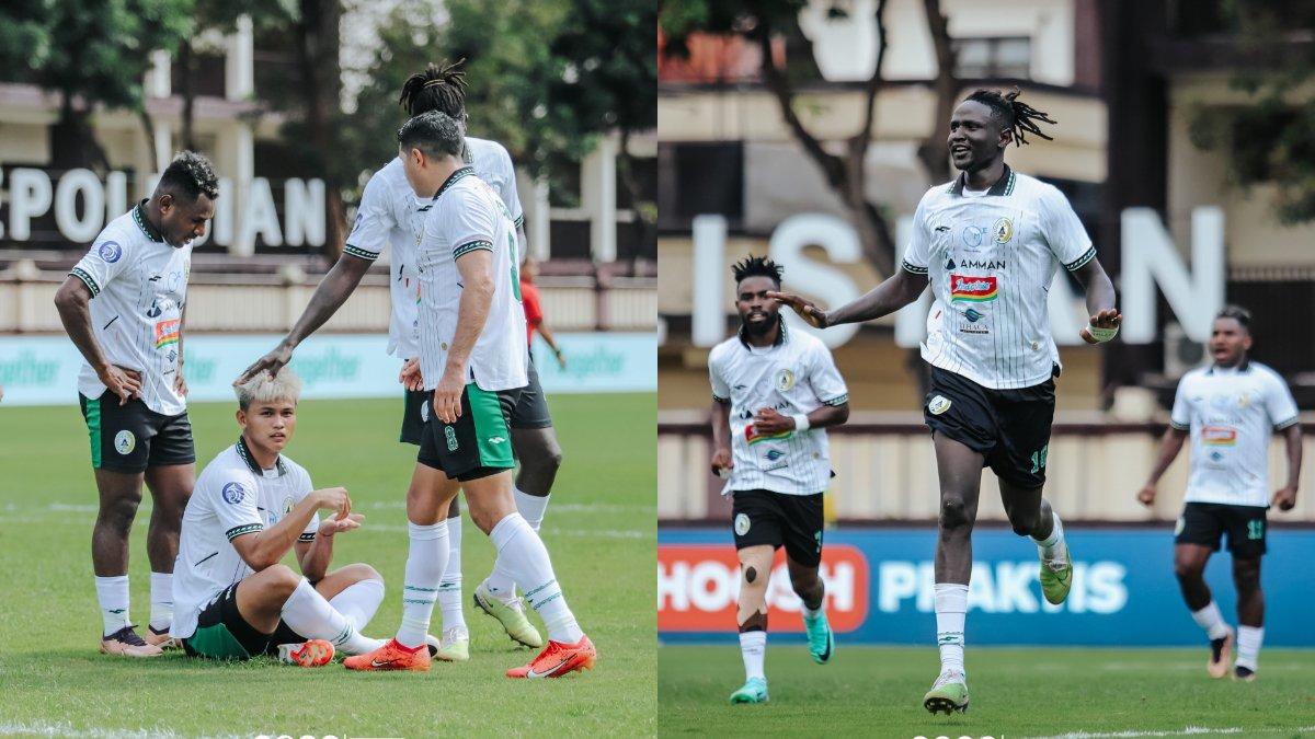 Selebrasi gol penggawa PSS Sleman di laga kontra Bhayangkara FC.
