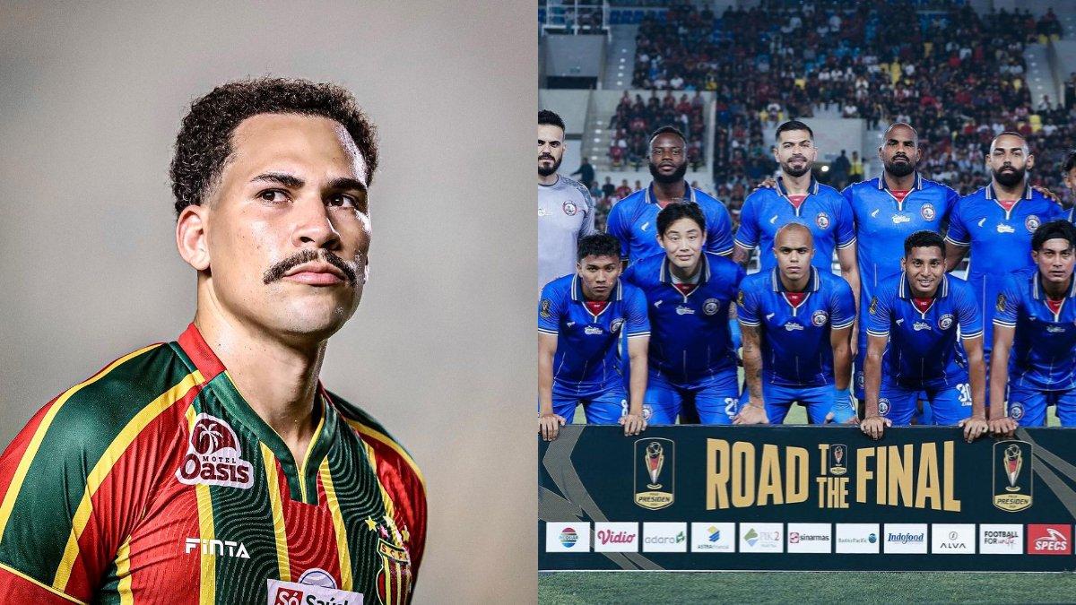 Kolase foto gelandang bertahan asal Brasil, Pablo Oliveira (kiri) dan skuad Arema FC di Piala Presiden 2024 lalu (kanan).