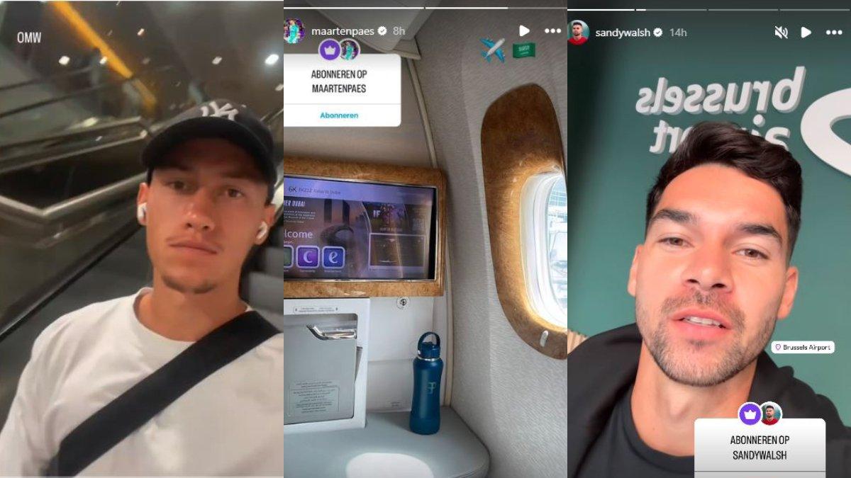 Kolase para pemain abroad Timnas Indonesia yang mulai terbang ke Arab Saudi menyusul Shin Tae-yong dkk, yakni Jay Idzes (kiri), Maarten Paes (tengah), dan Sandy Walsh (kanan). Rombongan Shin Tae-yong dan para pemain Timnas Indonesia lainnya diketahui telah bertolak ke Arab Saudi pada Minggu (1/9) siang.