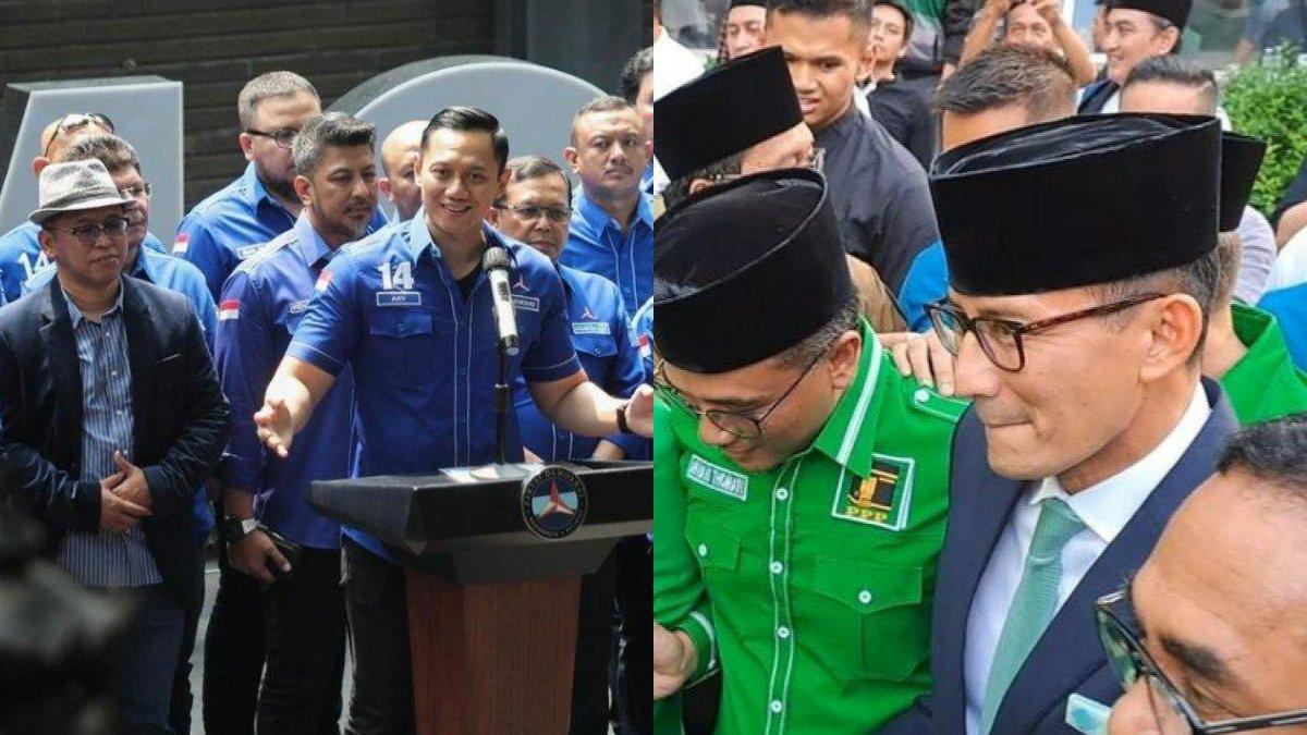 AHY bersama Partai Demokrat (kanan) dan Sandiaga Uno bersama PPP (kiri)