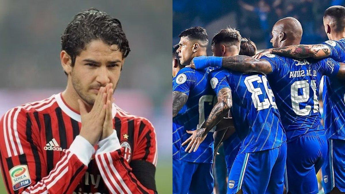Sosok Alexandre Pato saat masih berseragam AC Milan di gelaran Serie A (kiri) dan skuad Persib Bandung saat merayakan gol di ajang Liga 1 2023/2024 (kanan).