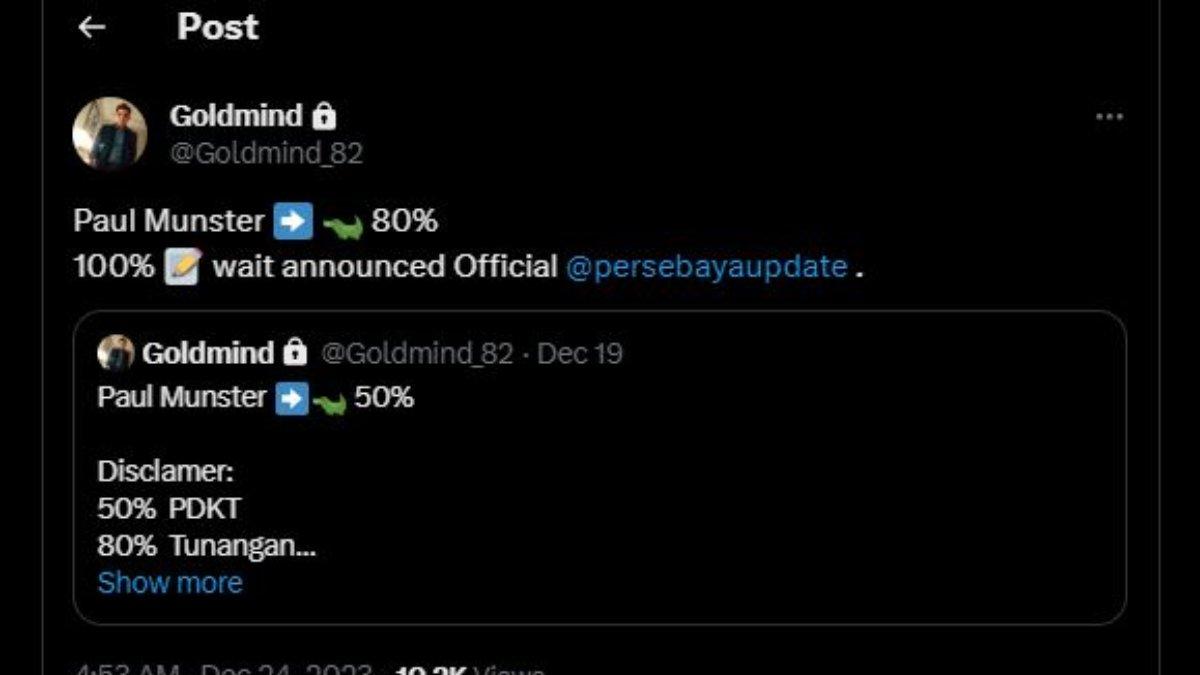 Rumor sosok Paul Munster yang dikabarkan selangkah lagi menjadi pelatih baru Persebaya Surabaya di Liga 1 2023, Minggu 24 Desember 2023.