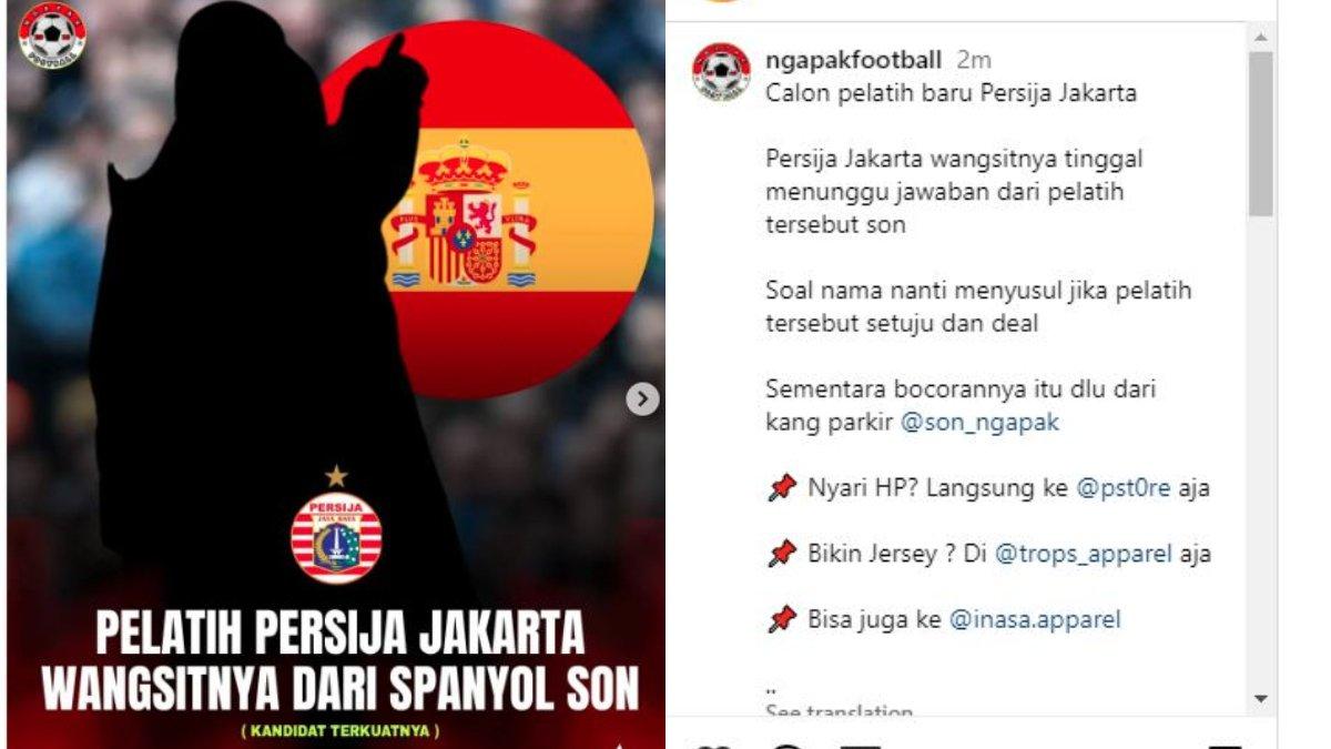 Rumor pelatih kepala Persija Jakarta di Liga 1 2024 mendatang berasal dari Spanyol, meski belum diketahui sosoknya, Rabu, 26 Juni 2024. Persija Jakarta sendiri berstatus tanpa pelatih semenjak ditinggal oleh Thomas Doll jelang gelaran Liga 1 2024 dan sempat dikaitkan dengan beberapa nama seperti Sergio Farias hingga John Carver.