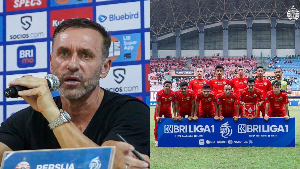 Kolase foto pelatih Persija Jakarta, yakni Thomas Doll (kiri) serta anak asuhnya di Macan Kemayoran (kanan) pada gelaran Liga 1 2023.