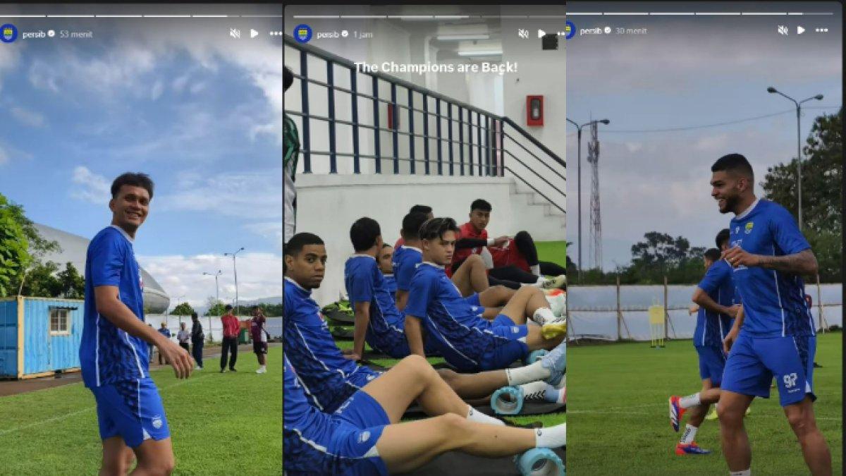 Penampakan momen Latihan perdana Persib Bandung digelar di lapangan pendamping Stadion Gelora Bandung Lautan Api (GBLA), Bandung, Senin (30/6/2025).