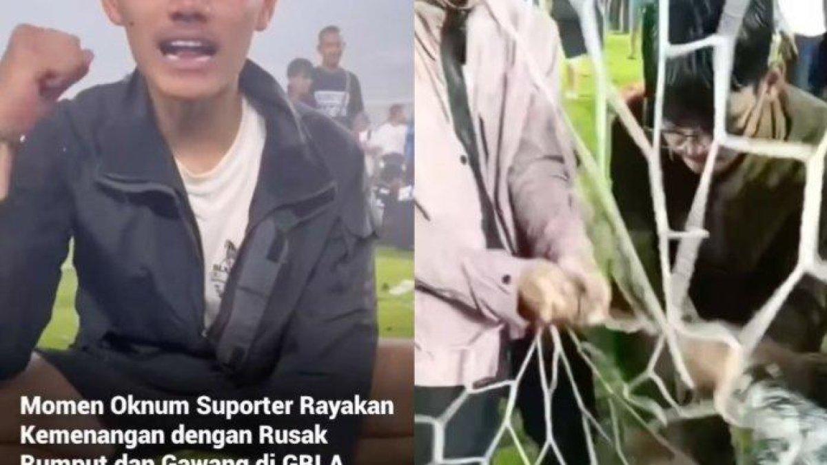 OKNUM SUPORTER PERSIB - Potret aksi oknum suporter bobotoh Persib Bandung merusak fasilitas stadion GBLA usai laga pamungkas Persib Bandung vs Persis Solo di stadion GBLA, Sabtu (24/5/2025).