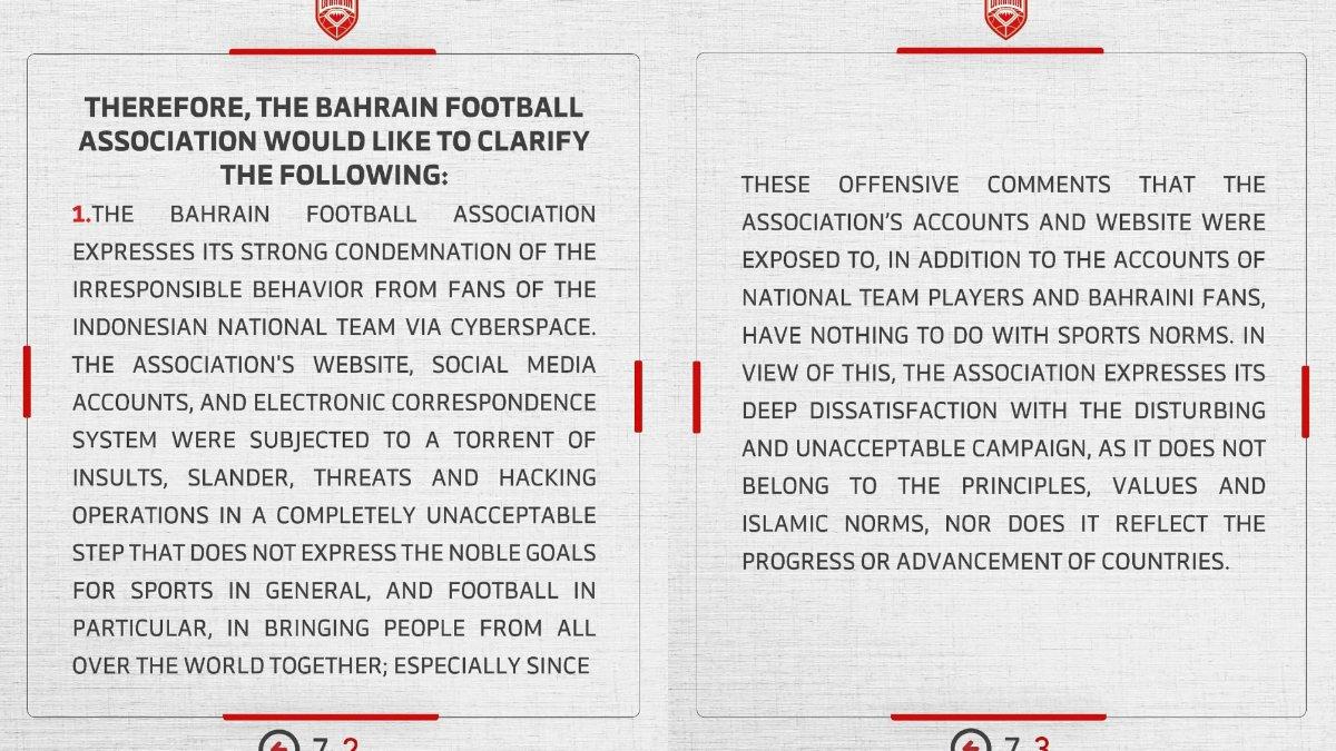 Pernyataan Bahrain jelang leg ke-2 lawan Indonesia