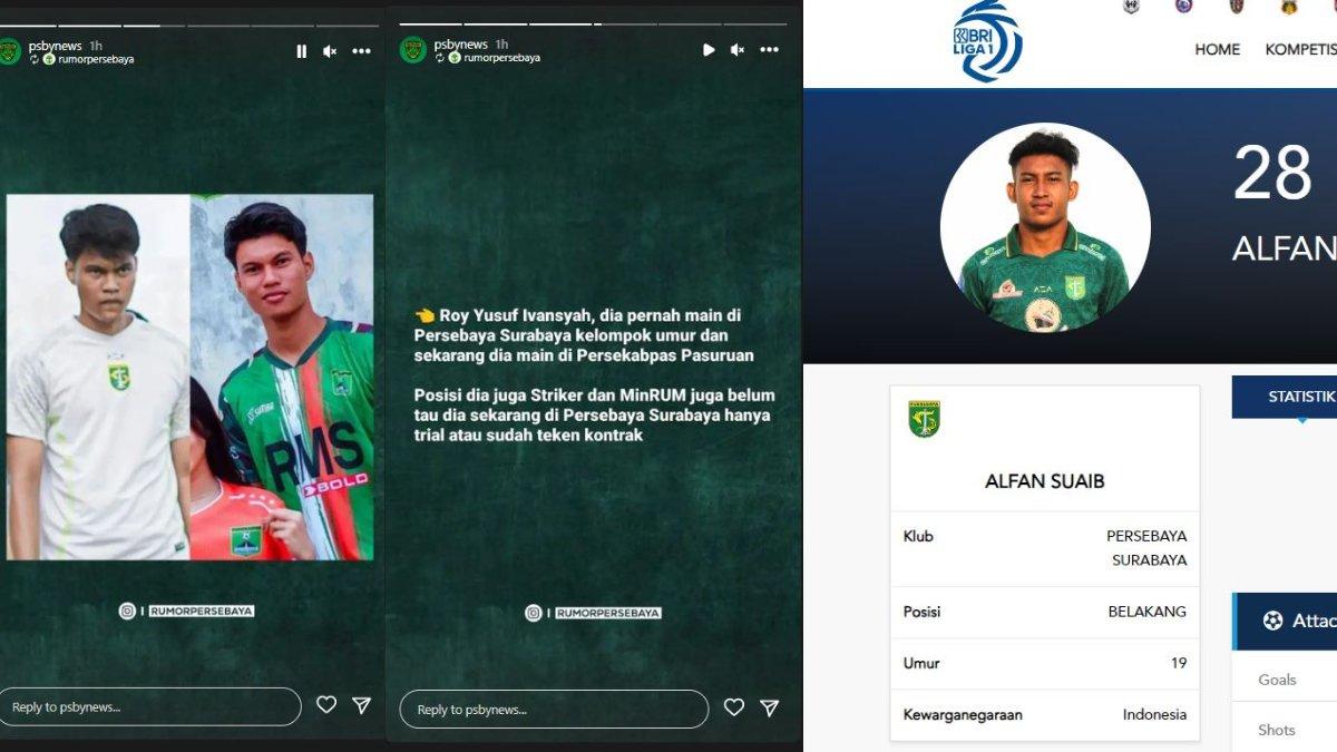 Kolase foto pemain muda yang dirumorkan menjalani seleksi di Persebaya Surabaya, Roy Yusuf Ivansyah (kiri) dan sosok Alfan Suaib (kanan) pemain tim junior Bajul Ijo yang didaftarkan untuk putaran kedua Liga 1 2023.
