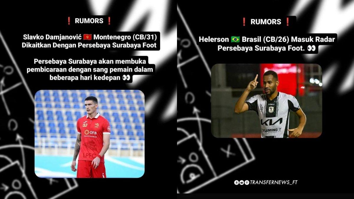 RUMOR - Dua bek asing, yakni Helerson dan Slavko Damjanovic tengah dikaitkan dengan Persebaya Surabaya untuk gelaran Liga 1 2024 mendatang.