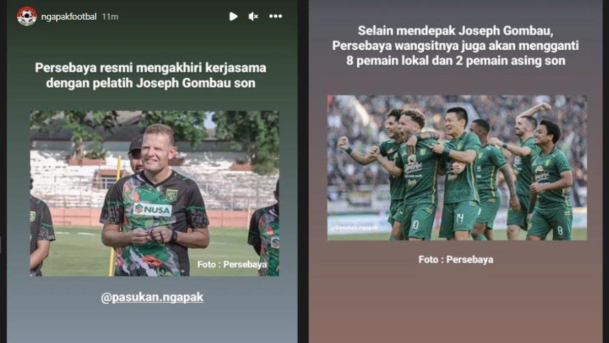 Persebaya Surabaya dirumorkan bakal melepas sang pelatih asal Spanyol, yakni Josep Gombau bersamaan dengan 10 pemainnya di putaran kedua Liga 1 2023, Senin 30 Oktober 2023.