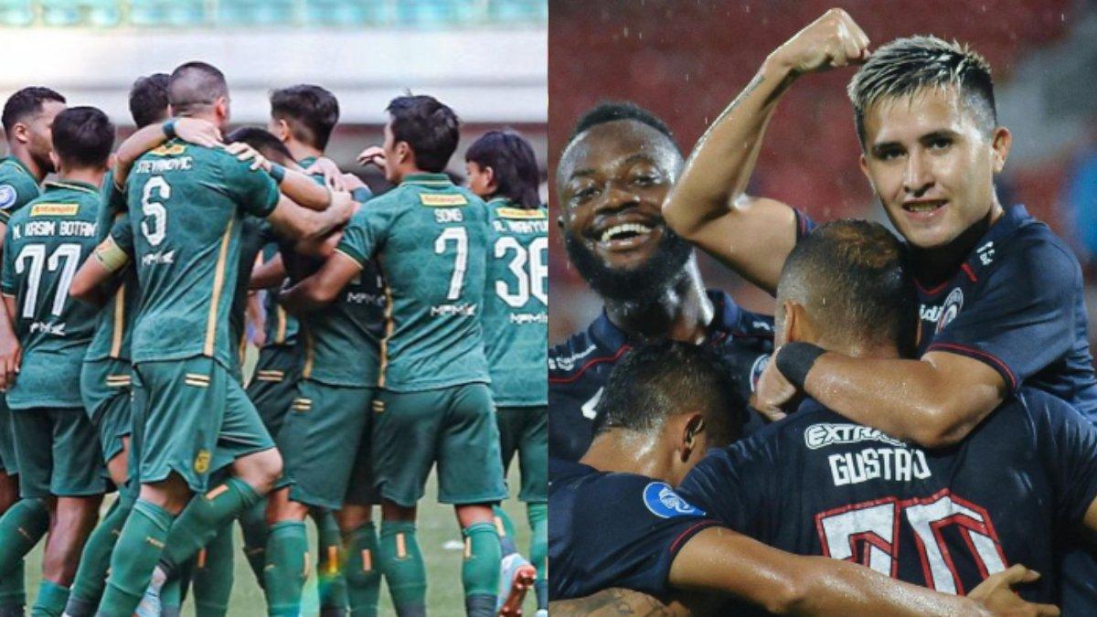 Skuad Arema FC (kiri) dan Persebaya Surabaya (kanan).