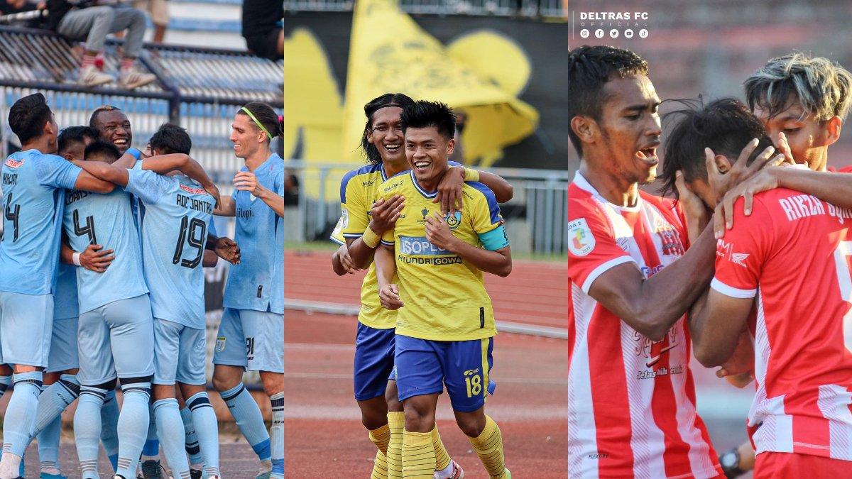 Skuad Persela Lamongan (kiri), Gresik United (tengah) dan Deltras FC (kanan).