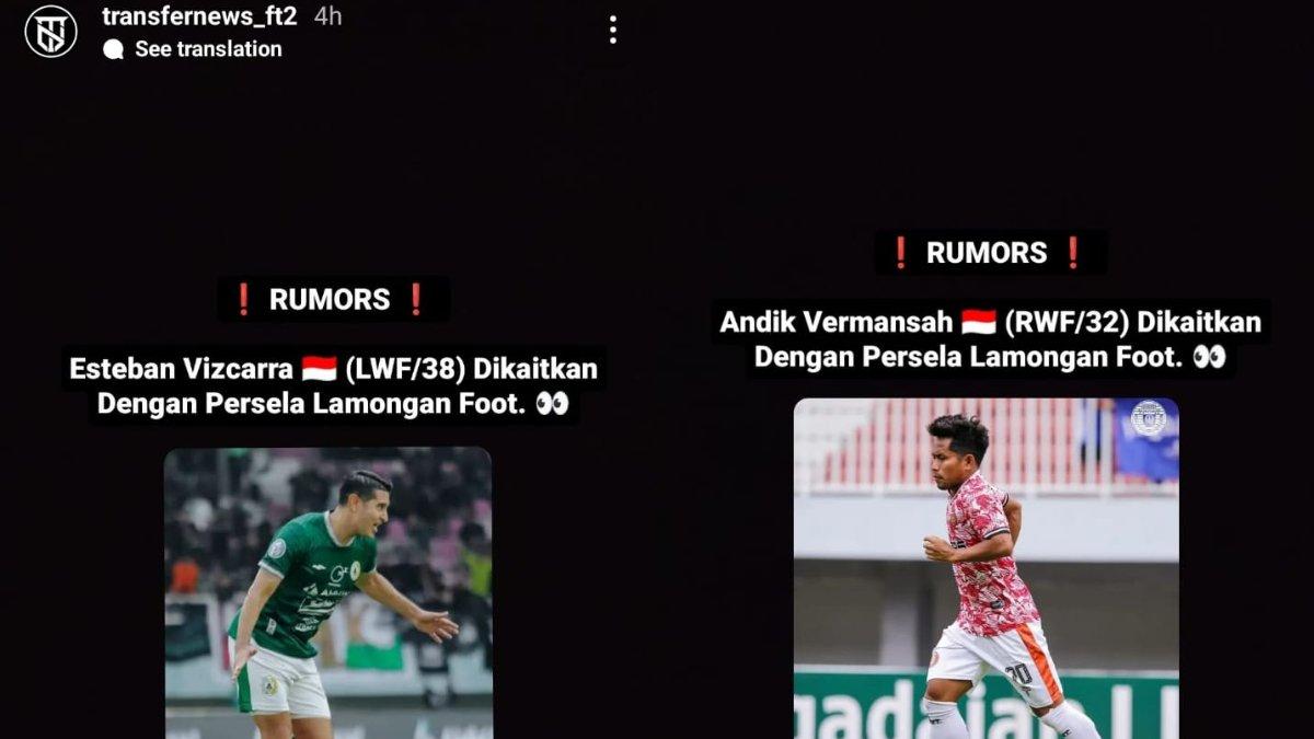 Kolase rumor dua bidikan Persela Lamongan untuk Liga 2 2024, yakni Esteban Vizcarra (kiri) dan Andik Vermansah (kanan).