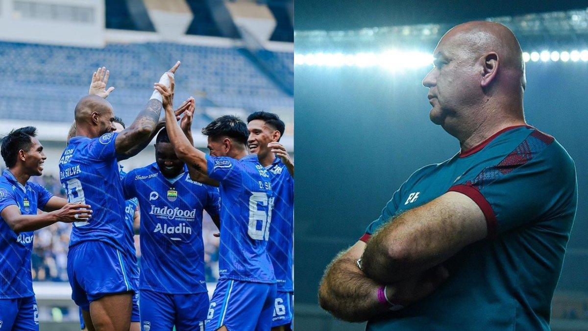 Skuad Persib Bandung (kiri) dan Bojan Hodak (kanan).