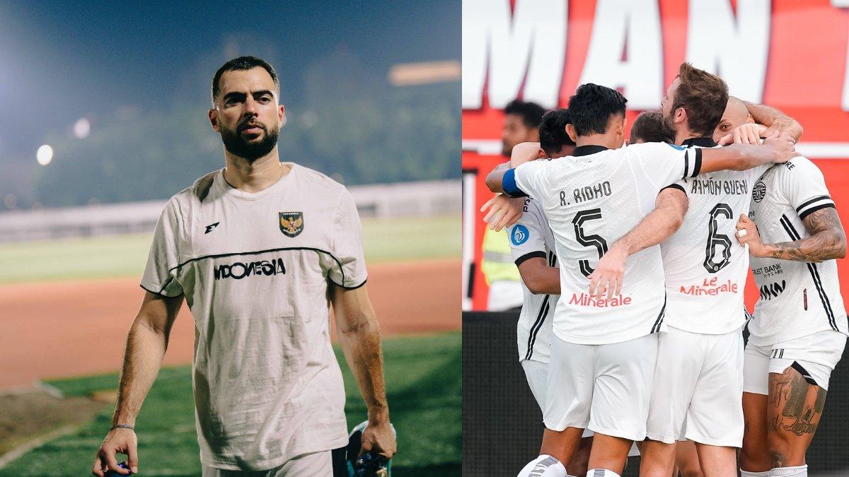 BURSA TRANSFER LIGA 1 - Jordi Amat ketika berlatih bersama Timnas Indonesia (kiri) dan para pemain Persija Jakarta di Liga 1 2024/2025 (kanan). Persija Jakarta diganggu 2 klub Liga Spanyol dalam perburuan tanda tangan Jordi Amat.