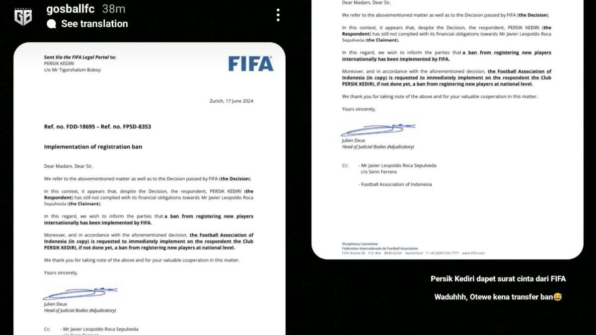 Bocoran Persik Kediri mendapat larangan transfer dari FIFA seusai sang mantan pelatih, yakni Javier Roca mengajukan adanya kewajiban finansial yang belum dipenuhi oleh Laskar Macan Putih, Selasa, 18 Juni 2024.