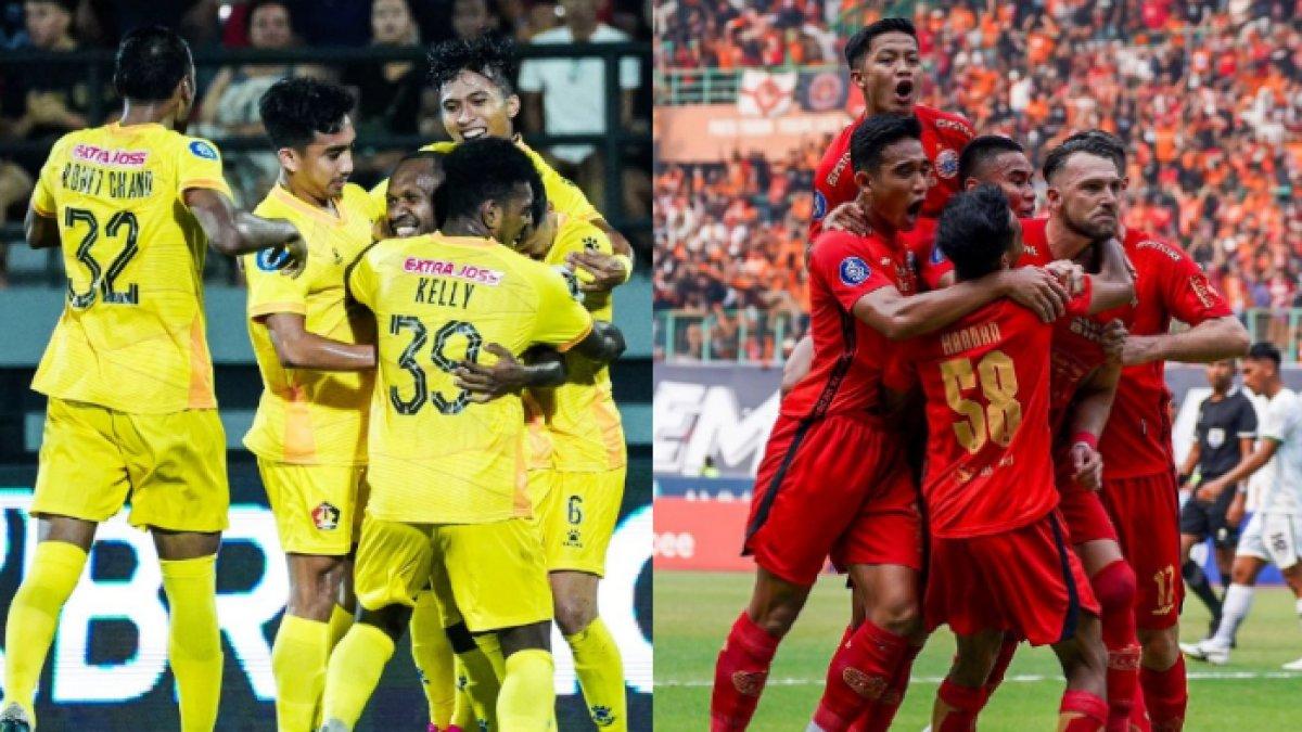 Skuad Persik Kediri (kiri) dan Persija Jakarta (kanan) di Liga 1 2023/2024.