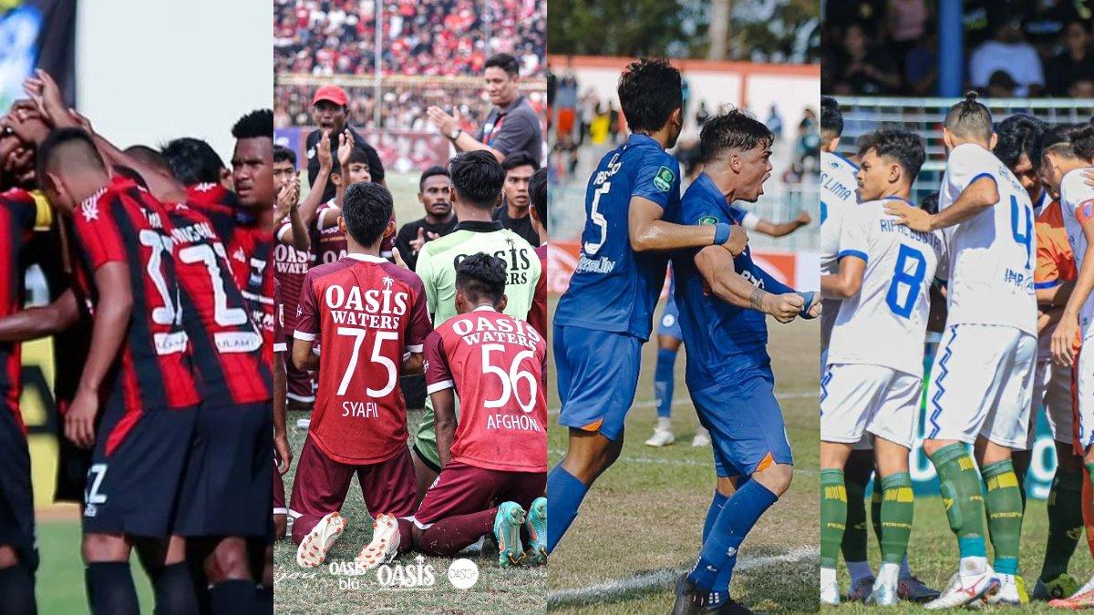 Skuad Persipura (kiri), Persijap (tengah kiri), Persipa Pati (tengah kanan) dan PSCS Cilacap (kanan).