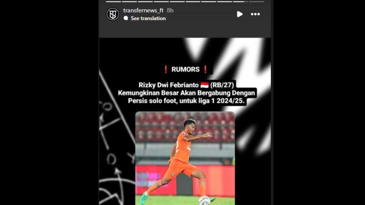 RUMOR - Persis Solo dikabarkan menaruh minat kepada bek kanan Arema FC yang dipinjamkan ke Borneo FC, yakni Rizky Dwi Febrianto jelang Liga 1 2024.