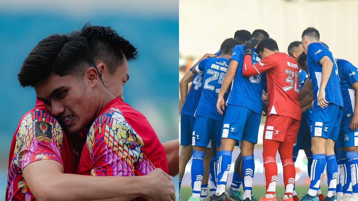 Selebrasi dua pemain Persis Solo Sutanto Tan & Ramadhan Sananta (kiri) dan briefing sebelum laga oleh para penggawa PSIS Semarang sebelum melakoni laga perdana kontra Persita Tangerang (kanan).