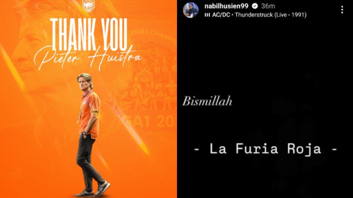 Kolase foto dipecatnya pelatih Borneo FC, Pieter Huistra pada Kamis (16/1) dan kode juru taktik anyar Pesut Etam yang seolah dibeberkan oleh Nabil Husien (kanan).