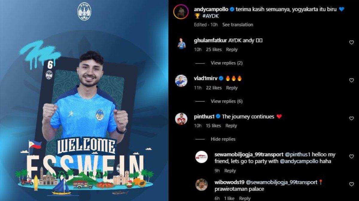 Eks Persib Bandung, Vladimir Vujovic dan kiper PSS Sleman, Anthony Pinthus turut menyambut kedatangan pemain anyar PSIM Yogyakarta asal Filipina, yakni Andreas Esswein.